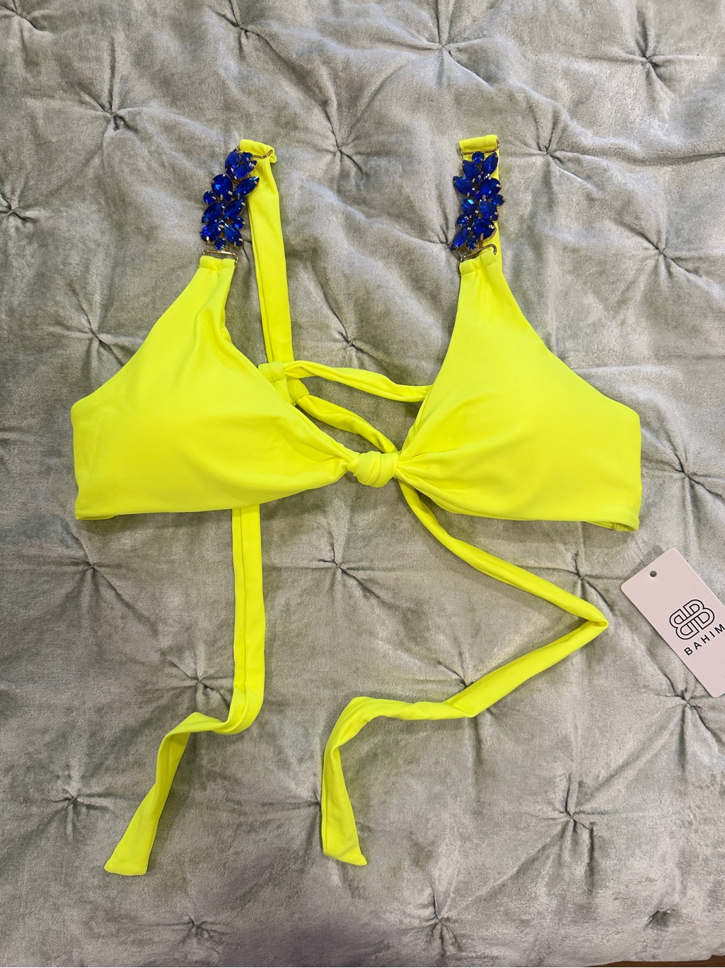 Nwt Bahimi Swim Zhara Lightning Bolt Yellow And Blue Triangle Top Sz L — image 3 of 8